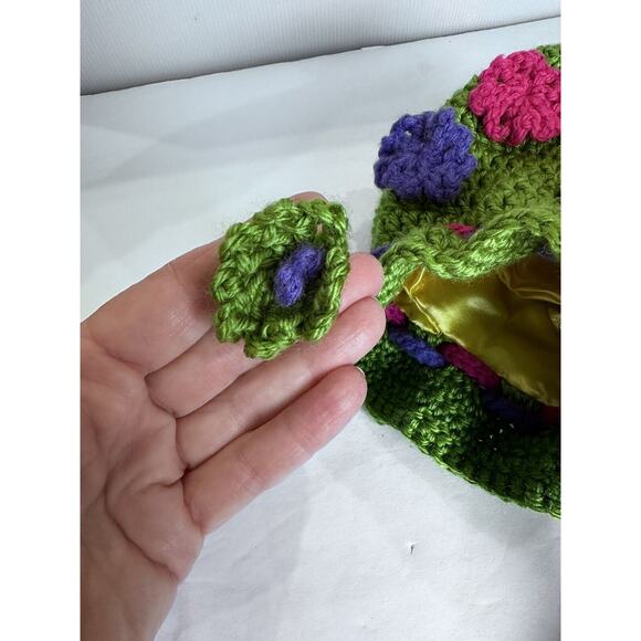 Vintage Handmade Crochet Purse Drawstring With Lining Round Pouch Flower Design - Picture 7 of 16